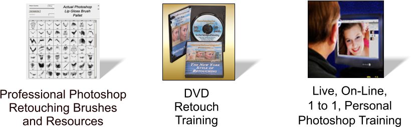 DVD  Retouch  Training Live, On-Line,  1 to 1, Personal  Photoshop Training Professional Photoshop Retouching Brushes and Resources